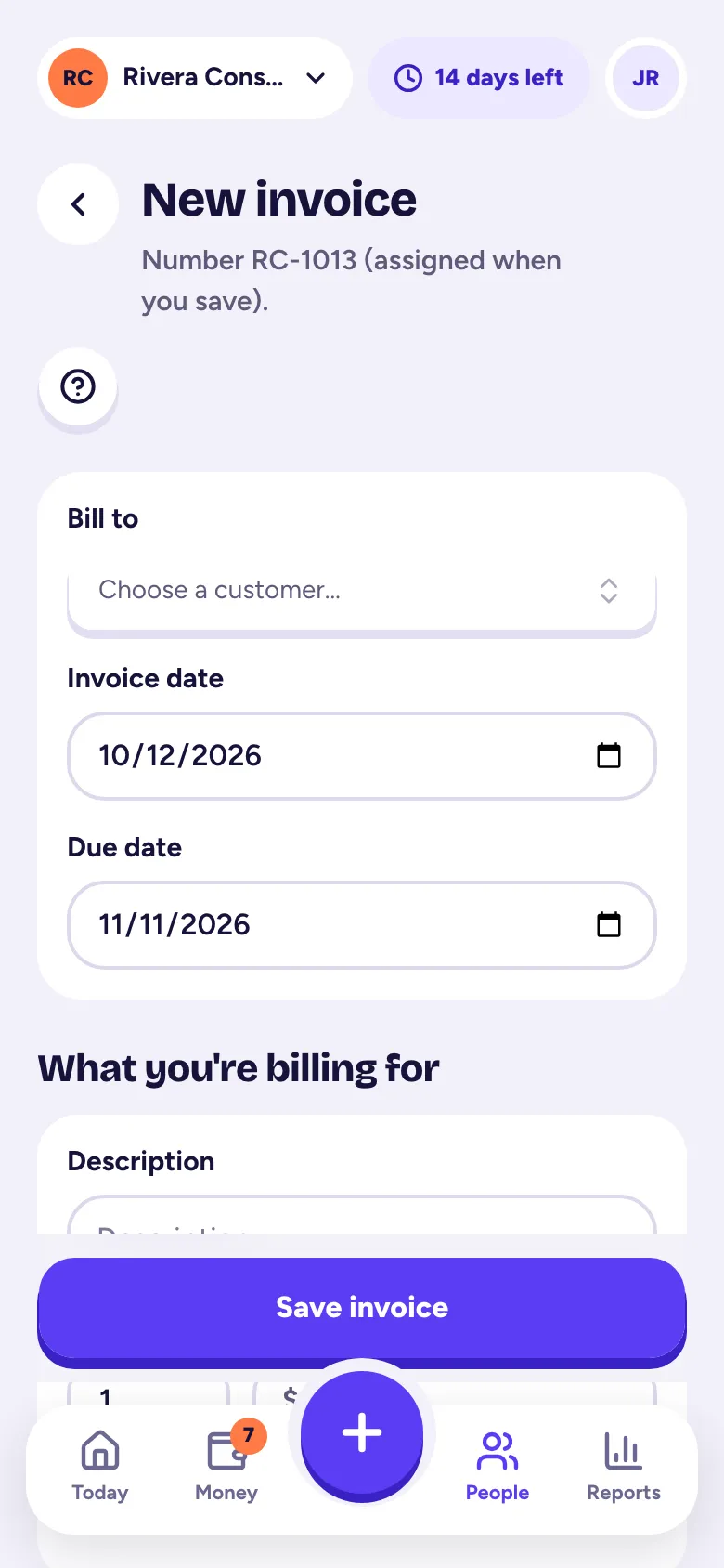 A new invoice with lines, totals and How to pay