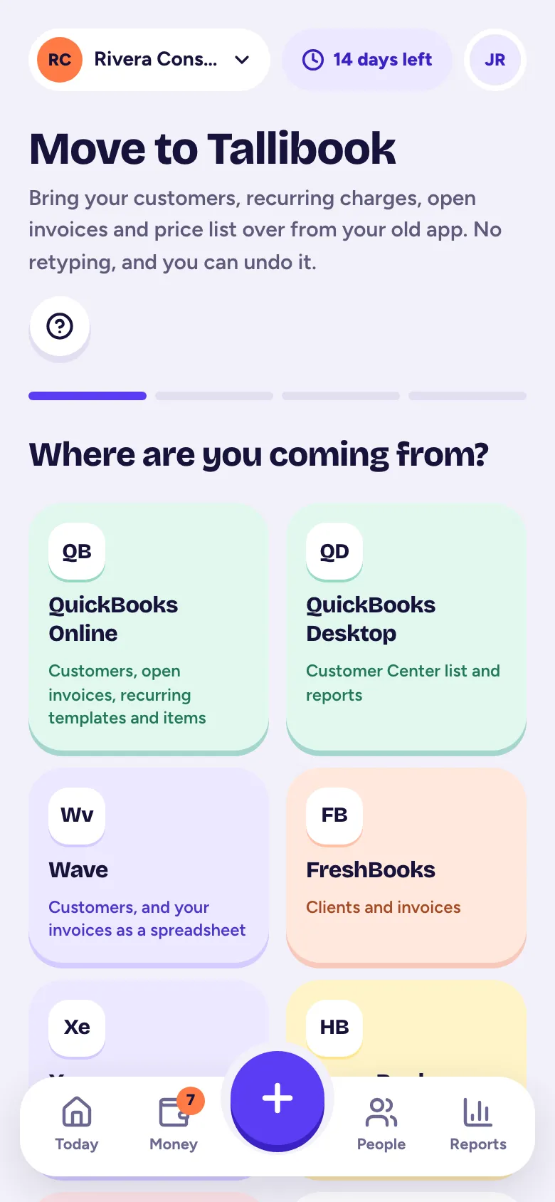 Move to Tallibook: pick the app you're coming from