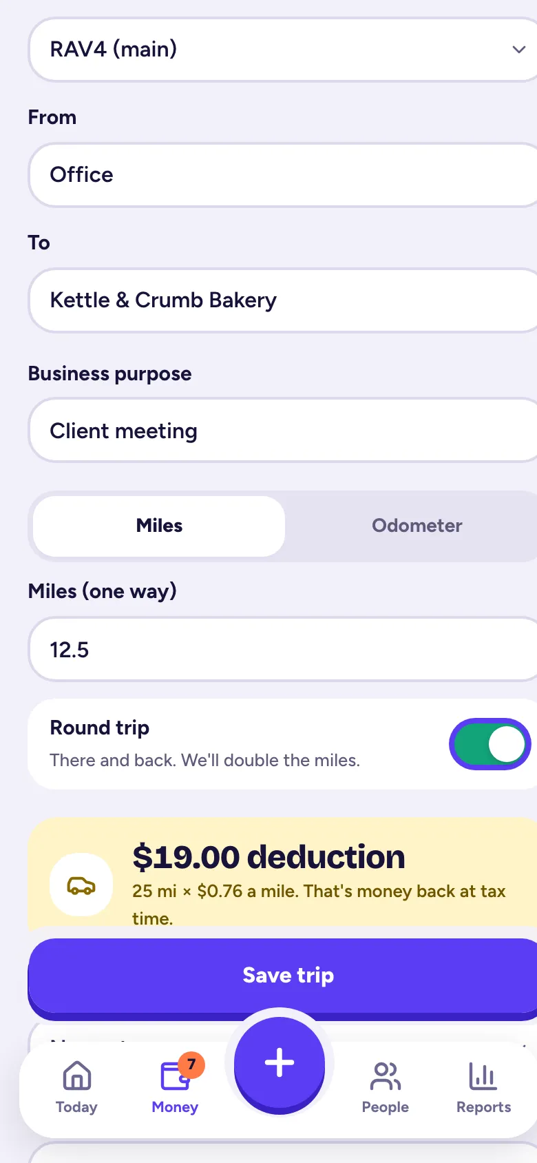 Log a trip, with the deduction worked out as you type
